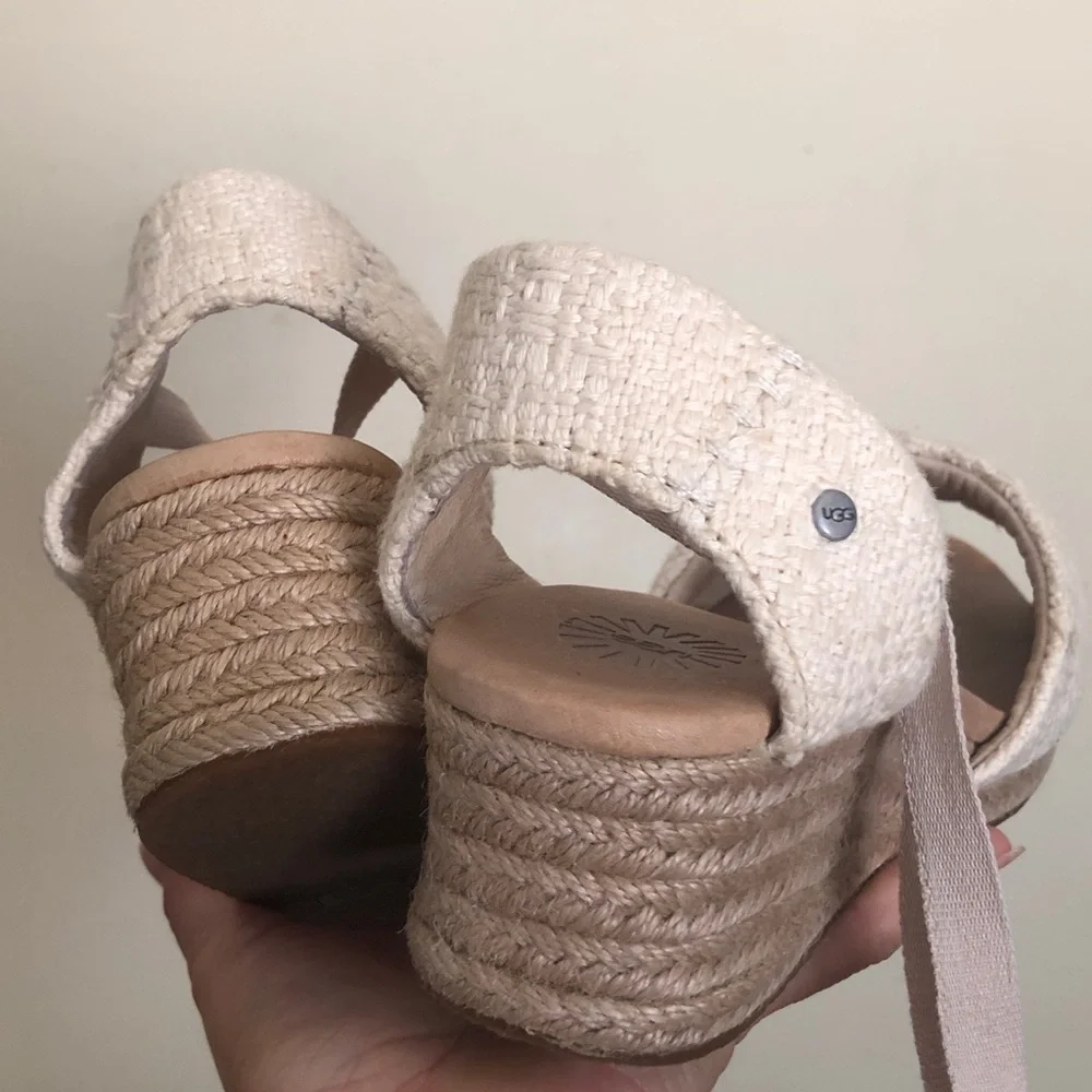 UGG Cream Espadrille Wedge Sandals with Ankle Tie
